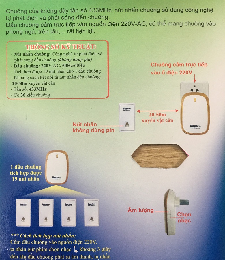 Chuông gọi Không Dùng PIN DC-1108D Chuông gọi Không Dùng PIN DC-1108D
